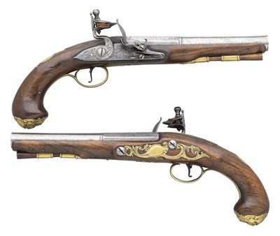 Lot 234 - **A PAIR OF 18 BORE FLINTLOCK LIVERY PISTOLS